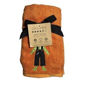 Vintage Casaba Halloween Embroidered Frankenstein Orange Towel Set of 2 New